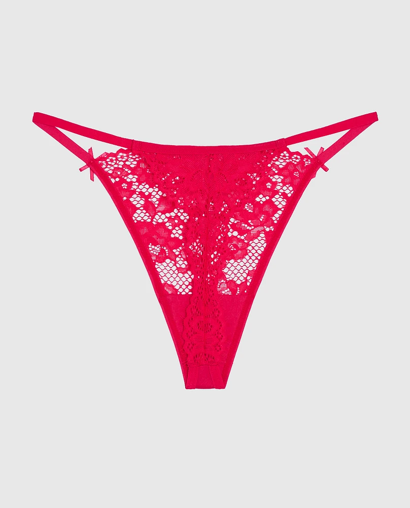 Allover Lace High Leg G-String Panty Cosmo Red