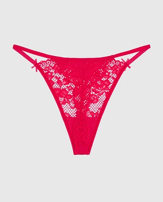 Allover Lace High Leg G-String Panty Cosmo Red