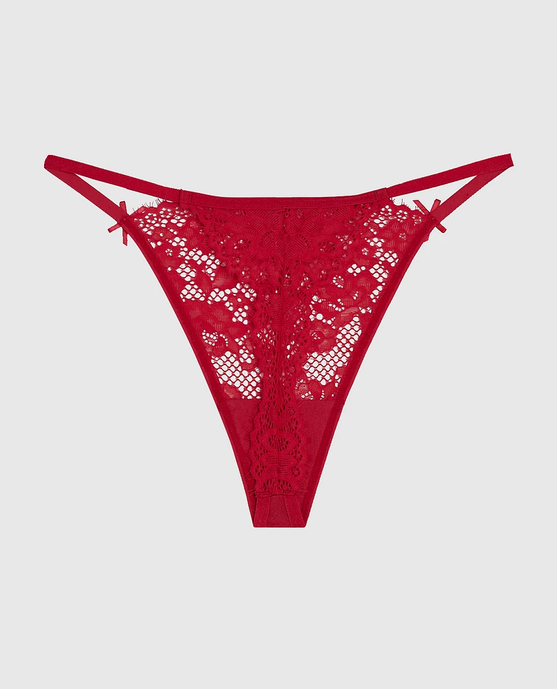 Allover Lace High Leg G-String Panty Cosmo Red