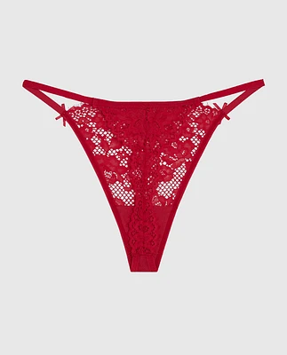 Allover Lace High Leg G-String Panty Cosmo Red