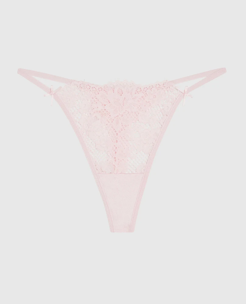 Minislip à jambe échancrée tout en dentelle rose indiscret