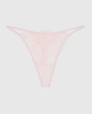 Minislip à jambe échancrée tout en dentelle rose indiscret