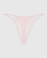 Minislip à jambe échancrée tout en dentelle rose indiscret