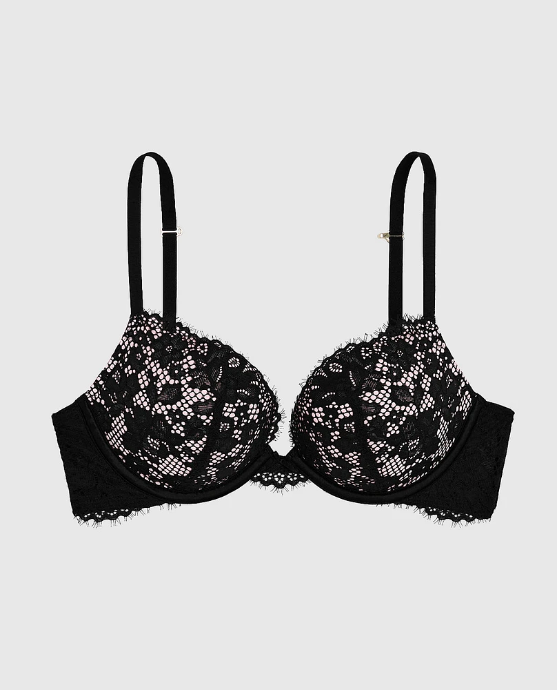 Lace Push Up Bra Black and Pink