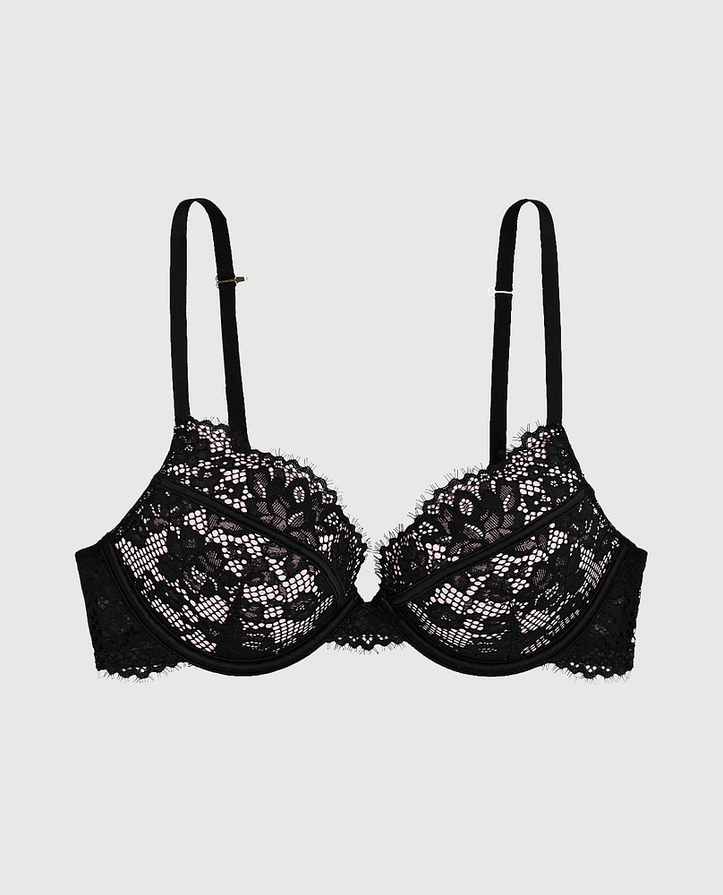 Up 2 Cup Lace Bra Black and Pink