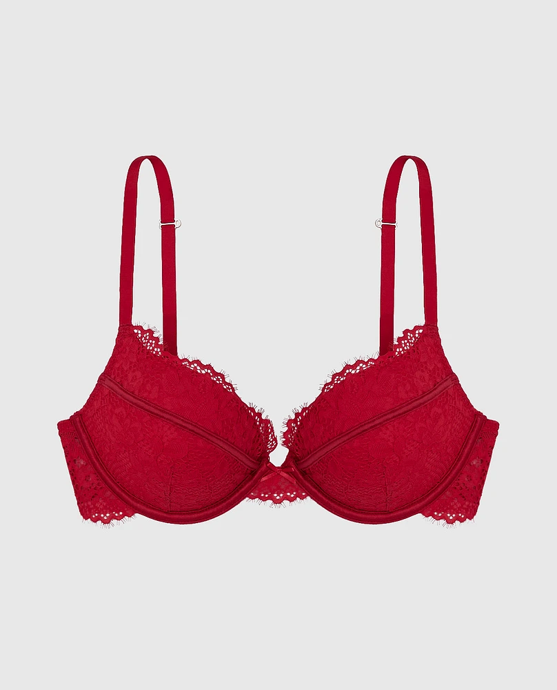 Soutien-gorge +2 tailles de bonnet en dentelle rouge cosmo