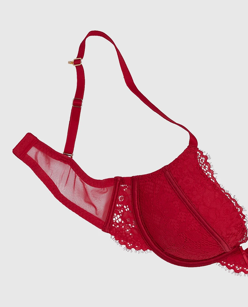 Soutien-gorge +2 tailles de bonnet en dentelle rouge cosmo