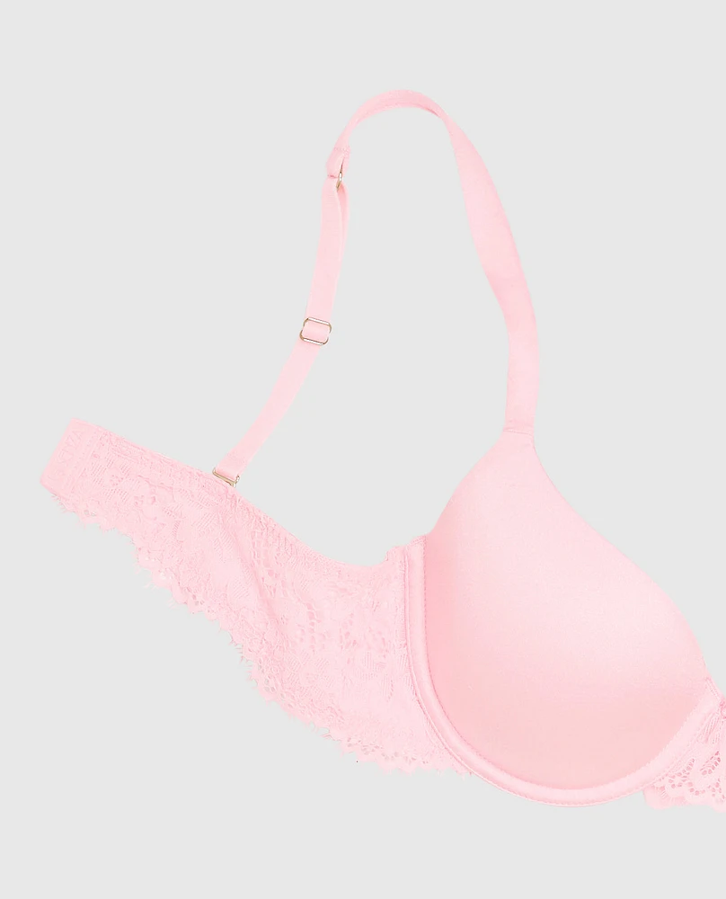 Lightly Lined Full Coverage Bra with Lace Pink-A-Boo