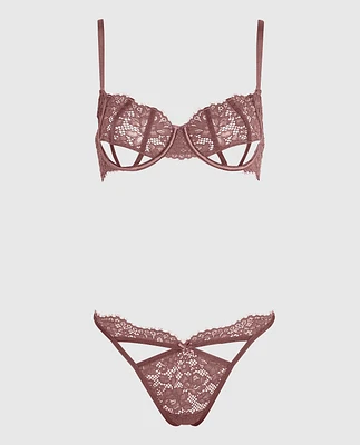 Unlined Lace Bra with Cut-Outs Dusty Cedar