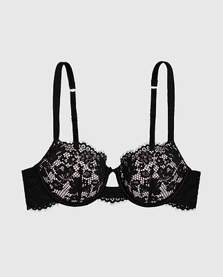 Lightly Lined Balconette Bra with Lace Black