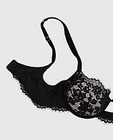 Lightly Lined Balconette Bra with Lace Black