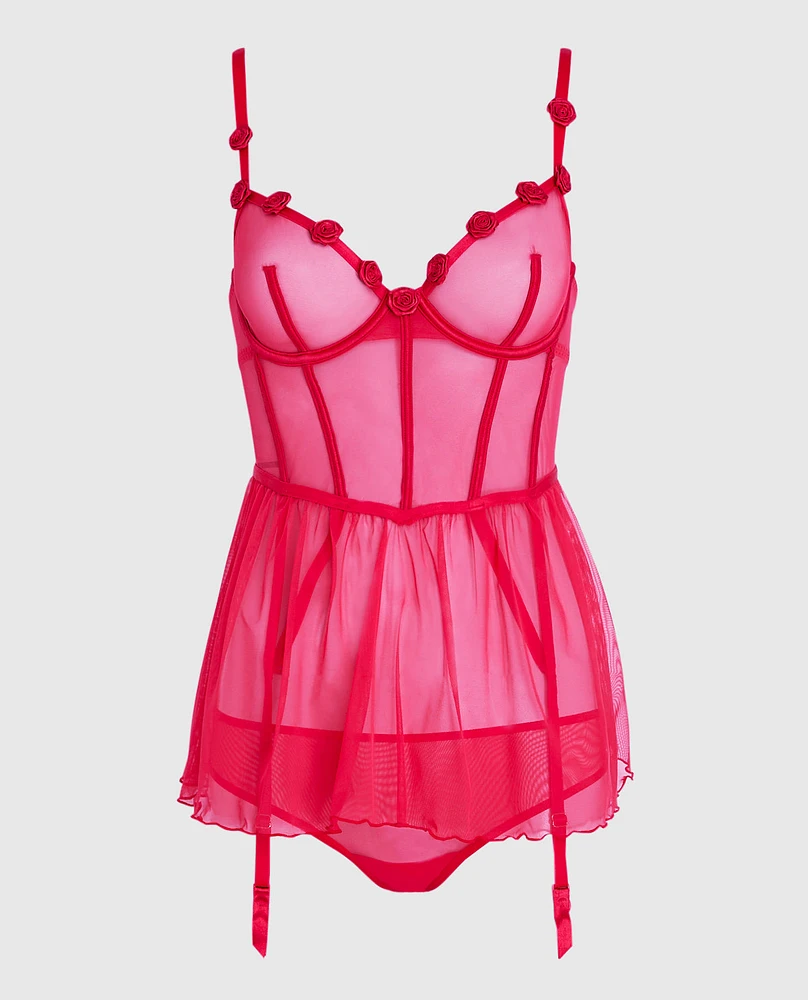 Unlined Babydoll with Rosette Cosmo Red