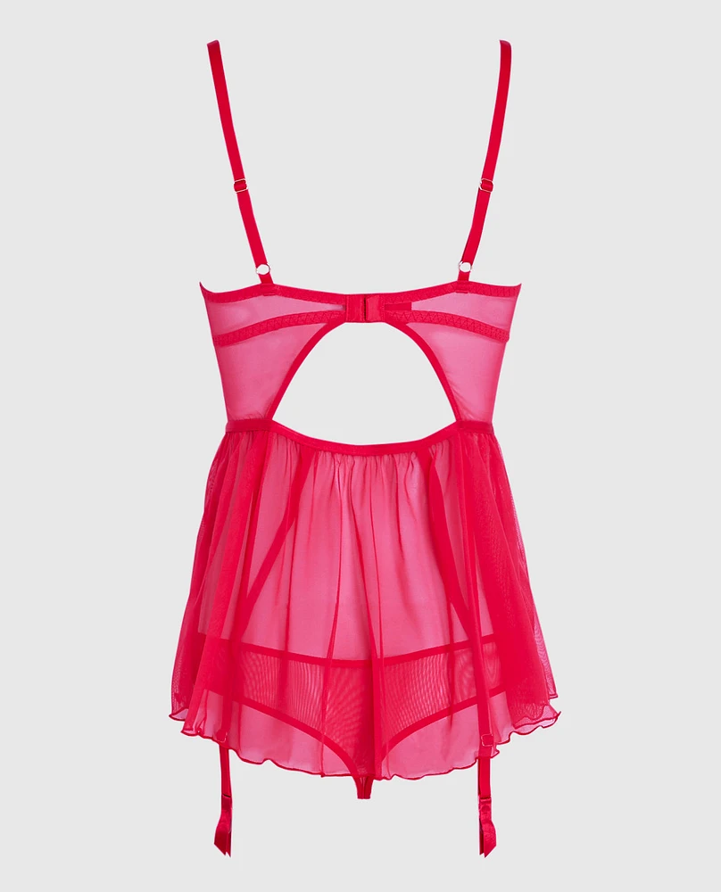 Unlined Babydoll with Rosette Cosmo Red