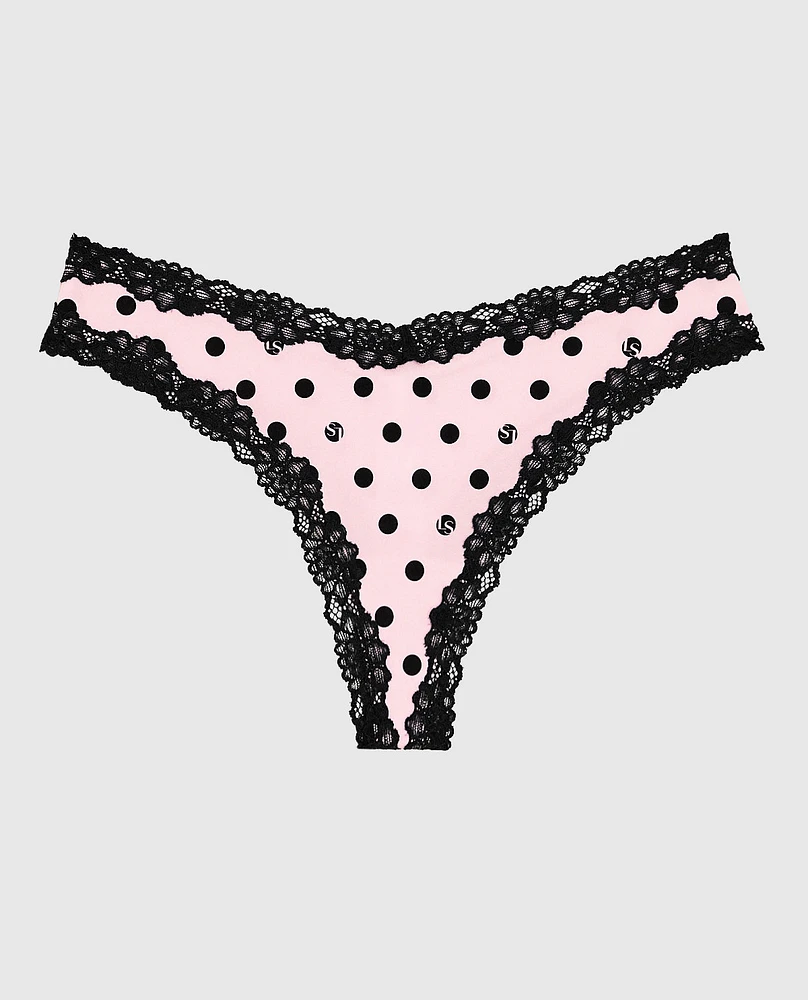 Thong Panty with Lace Trim LS Dot