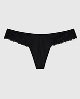 Tanga à jambe échancrée en dentelle noir