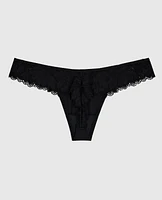 Tanga à jambe échancrée en dentelle noir