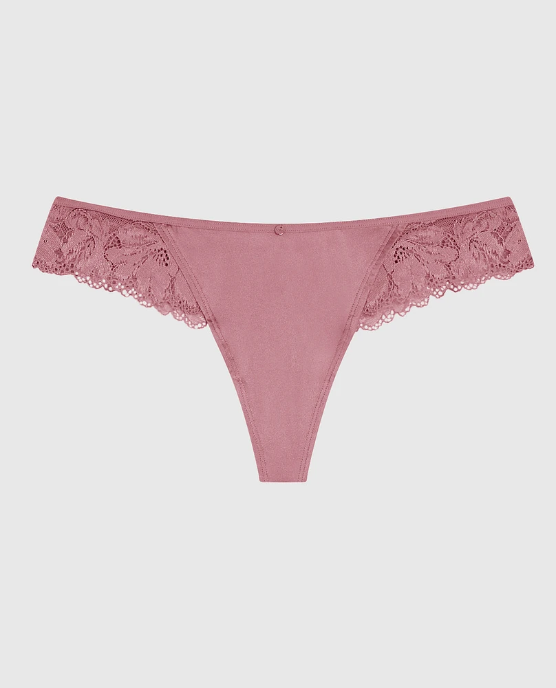 High Leg Lace Thong Sheer Mauve