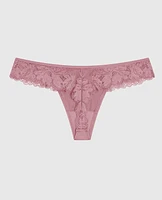 High Leg Lace Thong Sheer Mauve