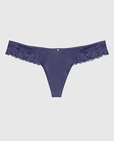 High Leg Lace Thong Dusk Blue