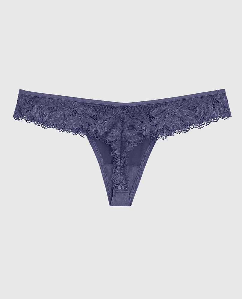 High Leg Lace Thong Dusk Blue