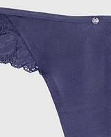 High Leg Lace Thong Dusk Blue