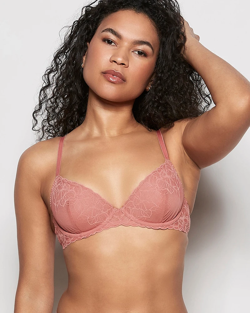 Unlined Lace Demi Bra Rosy Blush