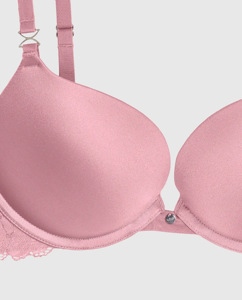 Push Up Bra with Lace Sheer Mauve