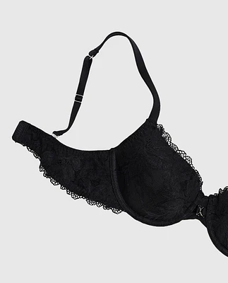 Lightly Lined Lace Full Coverage Bra Black