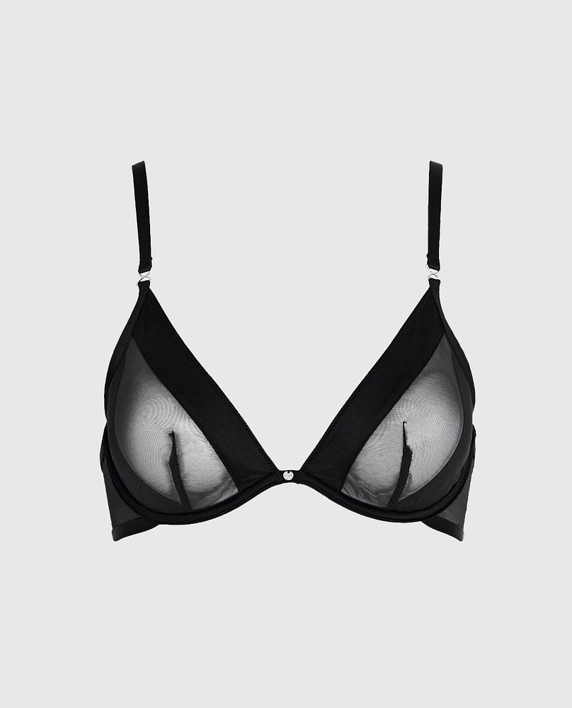 Unlined Mesh Demi Bra Black