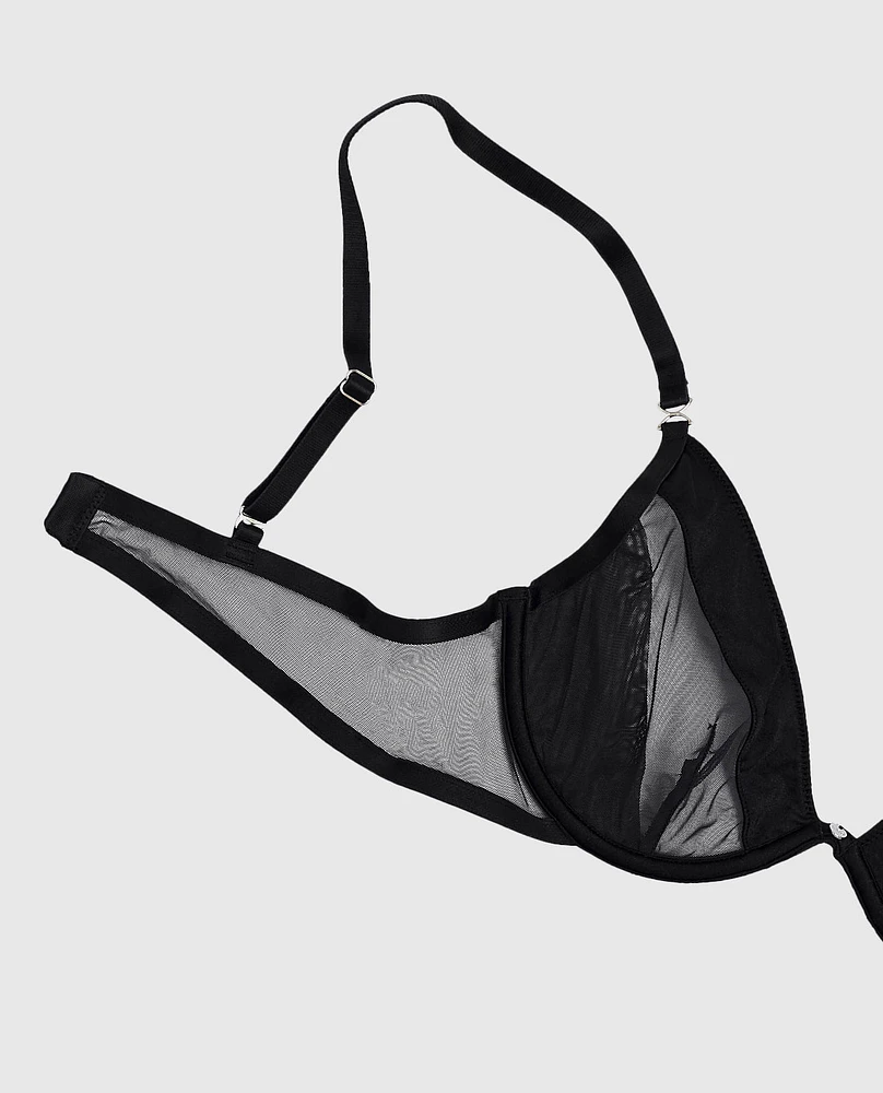 Unlined Mesh Demi Bra Black