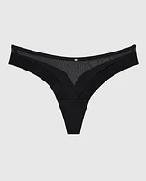 Mesh High Leg Thong Black