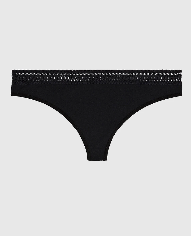 Thong Panty with Elemental Lace Black