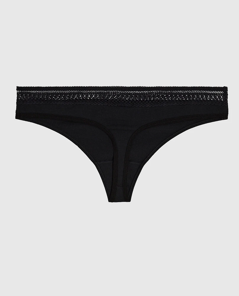 Thong Panty with Elemental Lace Black