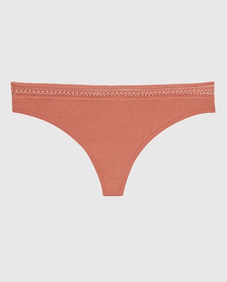 Thong Panty with Elemental Lace Rosy Blush