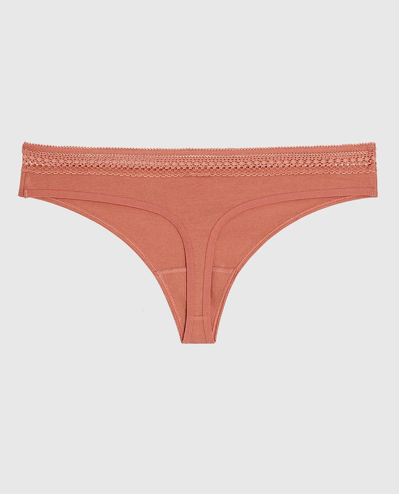 Thong Panty with Elemental Lace Rosy Blush