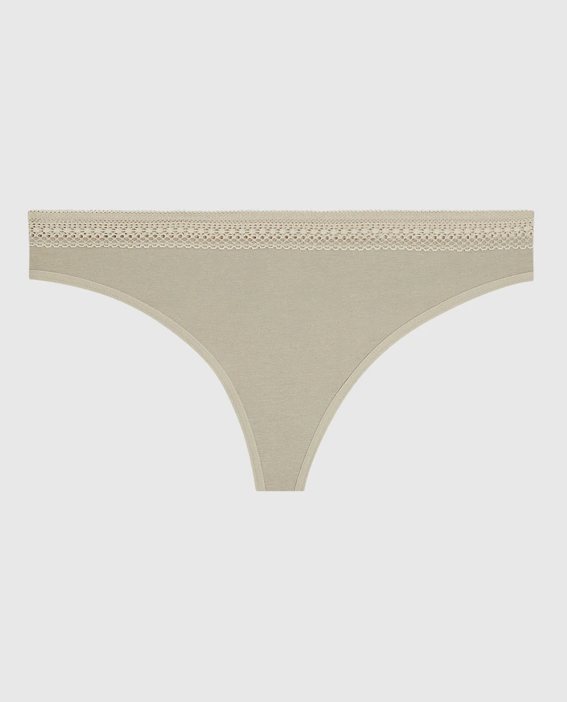 Thong Panty with Elemental Lace Stone Grey