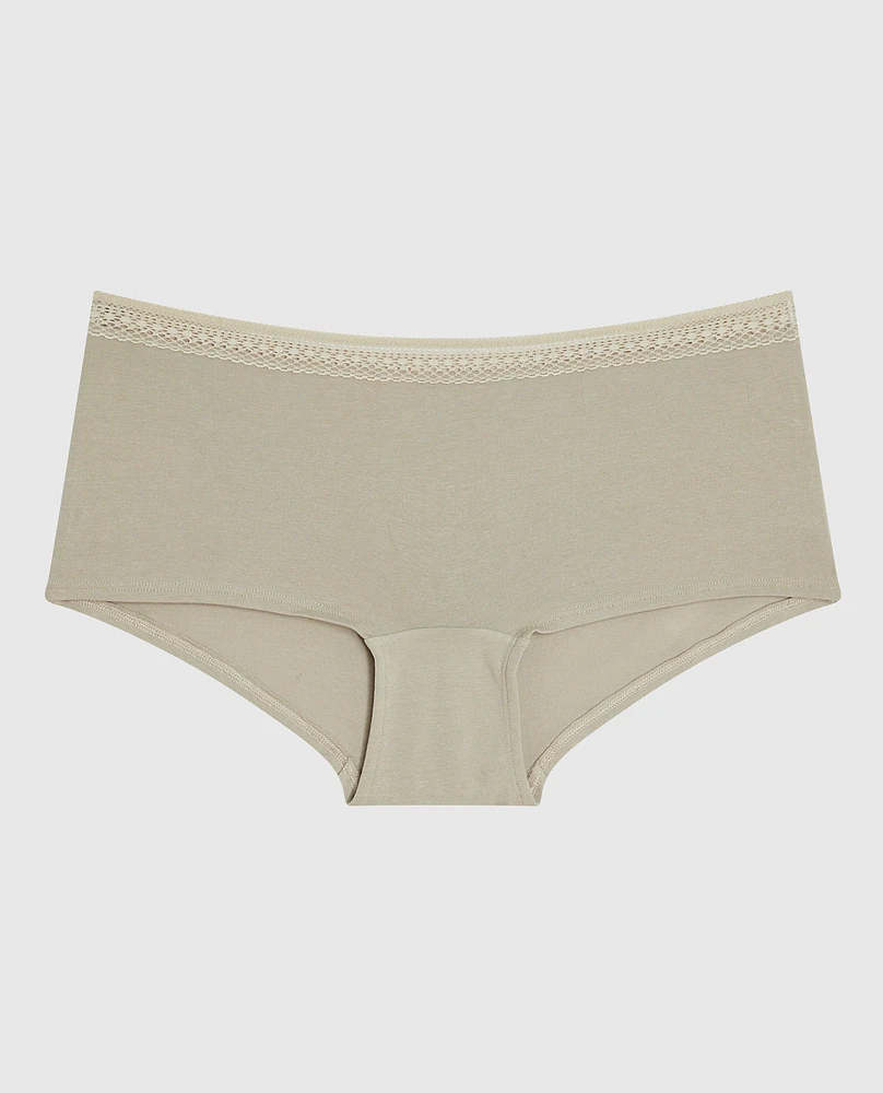 Boyshort Panty with Elemental Lace Stone Grey