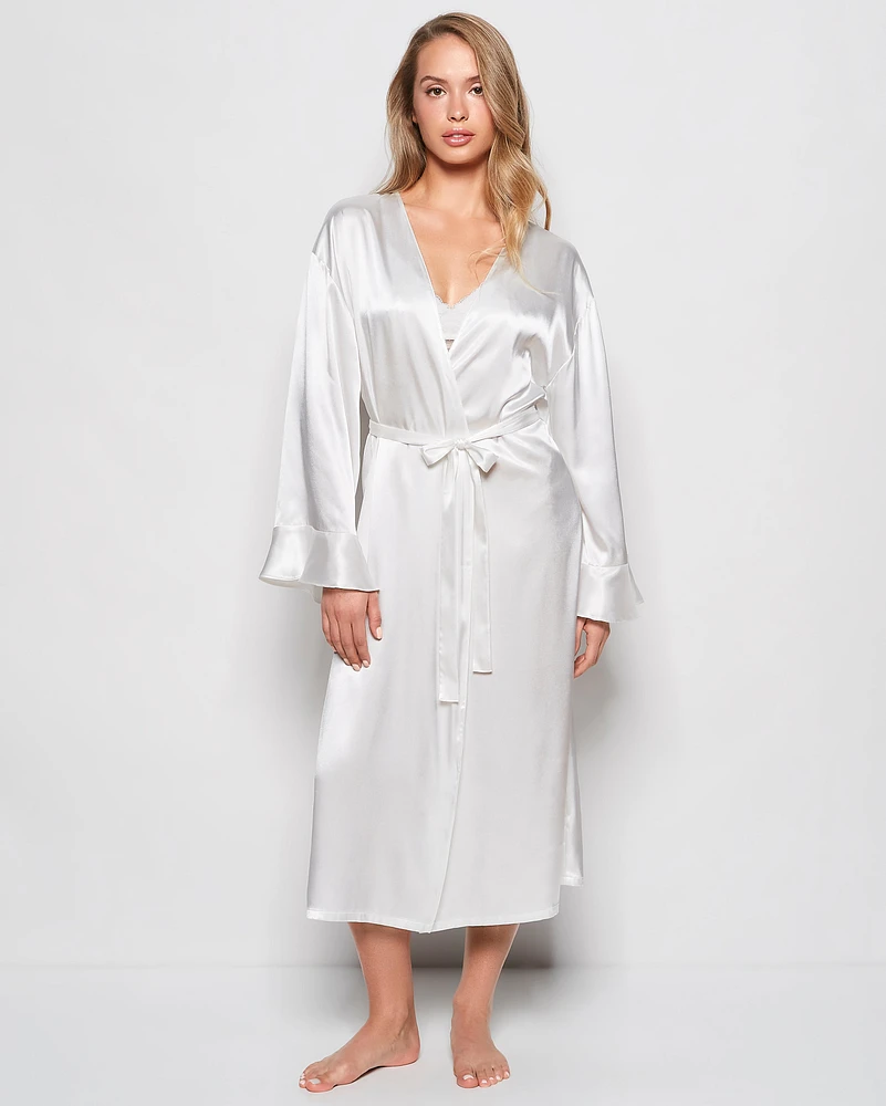 Satin Mid Length Robe Ivory