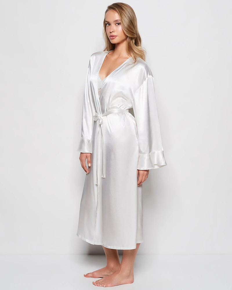 Satin Mid Length Robe Ivory