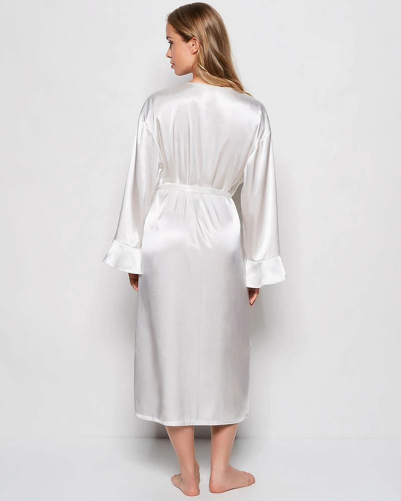 Satin Mid Length Robe Ivory