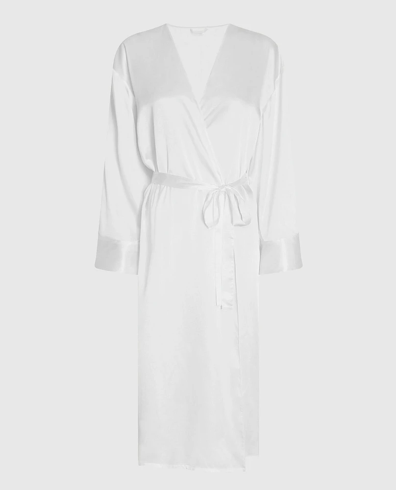 Satin Mid Length Robe Ivory