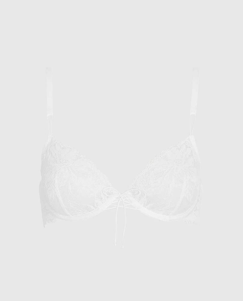 Soutien-gorge demi-buste en dentelle non doublée ivoire