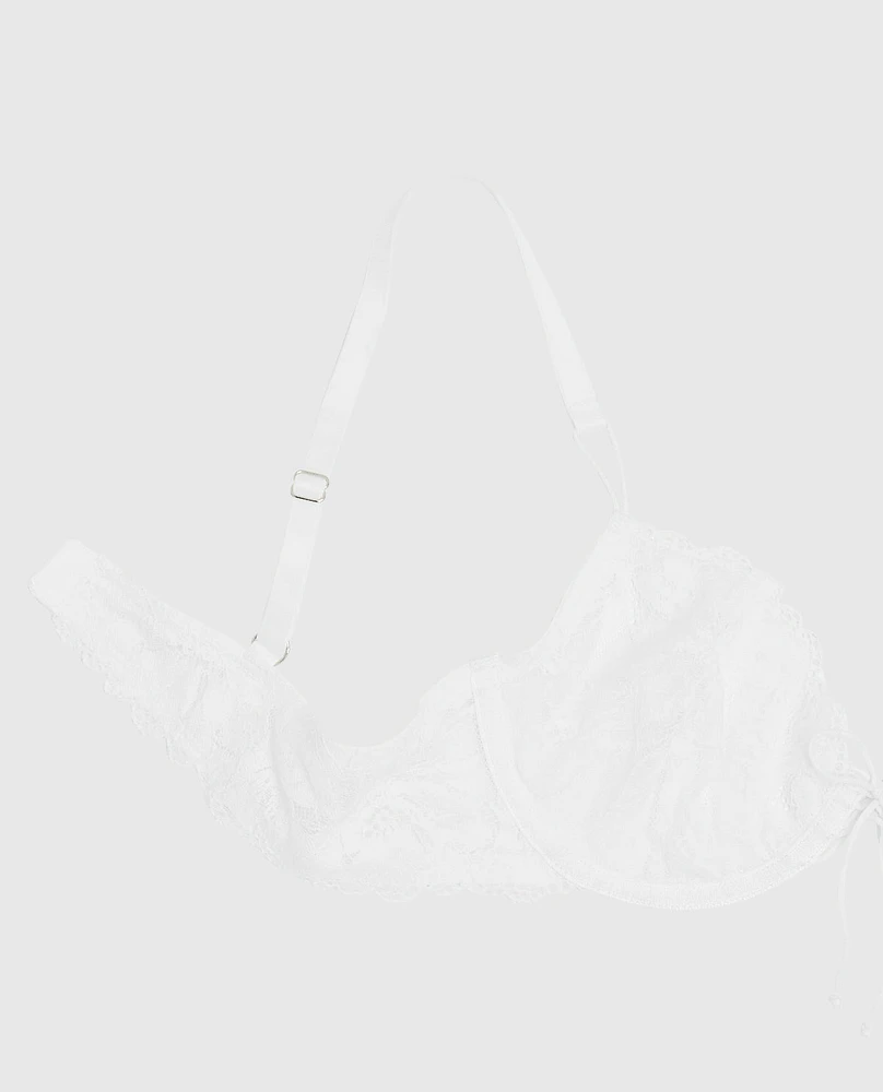 Soutien-gorge demi-buste en dentelle non doublée ivoire