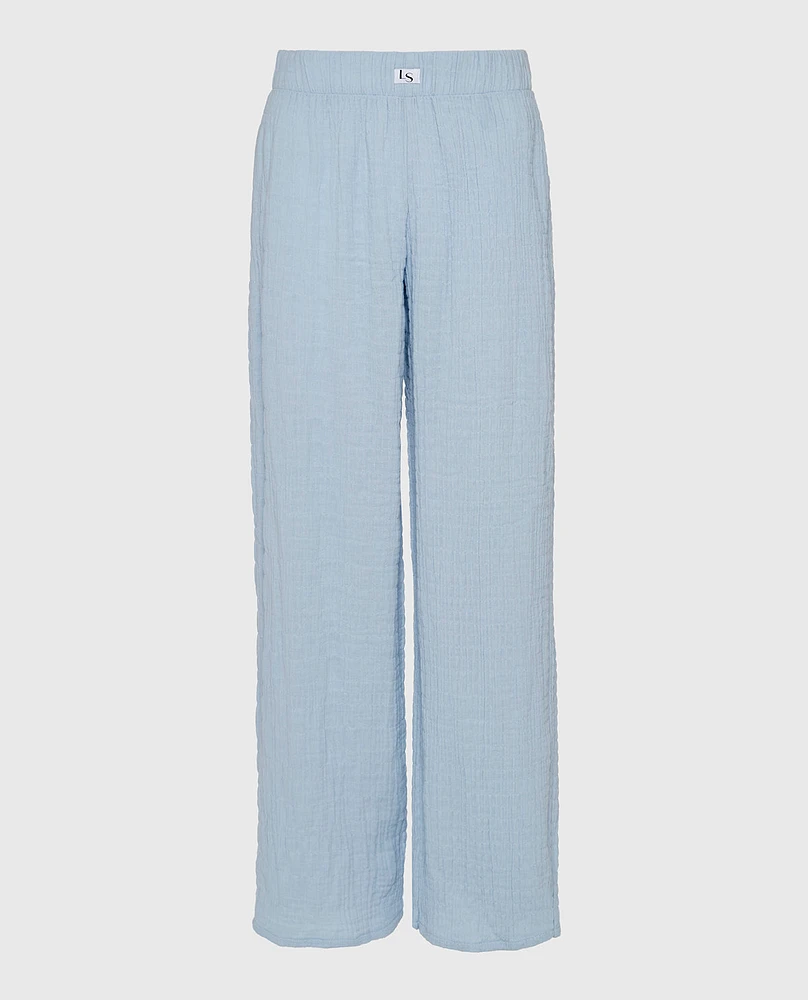 Pantalon de nuit texturé bleu tamisé