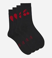 Crew Socks with Heart and Cherry Dark Grey