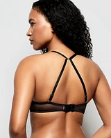 Soutien-gorge pigeonnant en dentelle noir et rose