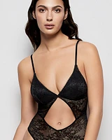 Unlined Lace Bodysuit with Cutout Black