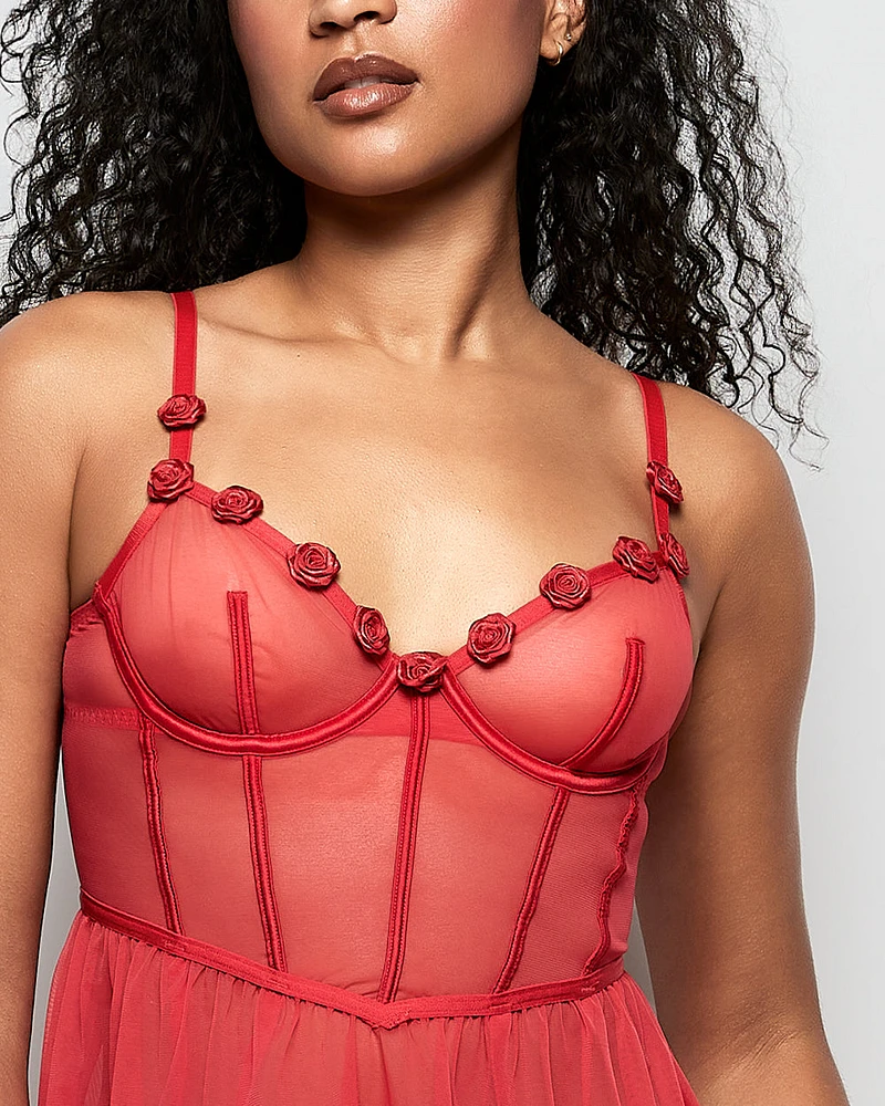 Unlined Babydoll with Rosette Cosmo Red