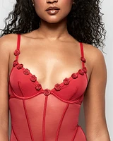 Unlined Mesh Bodysuit with Rosettes Cosmo Red