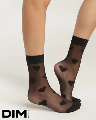 Sheer Sock with Hearts in Black
